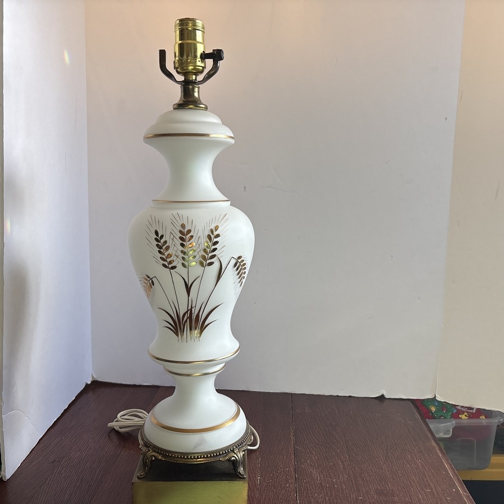 Vintage West German Bavarian Bristol Like Glass Table Lamp Metal Base